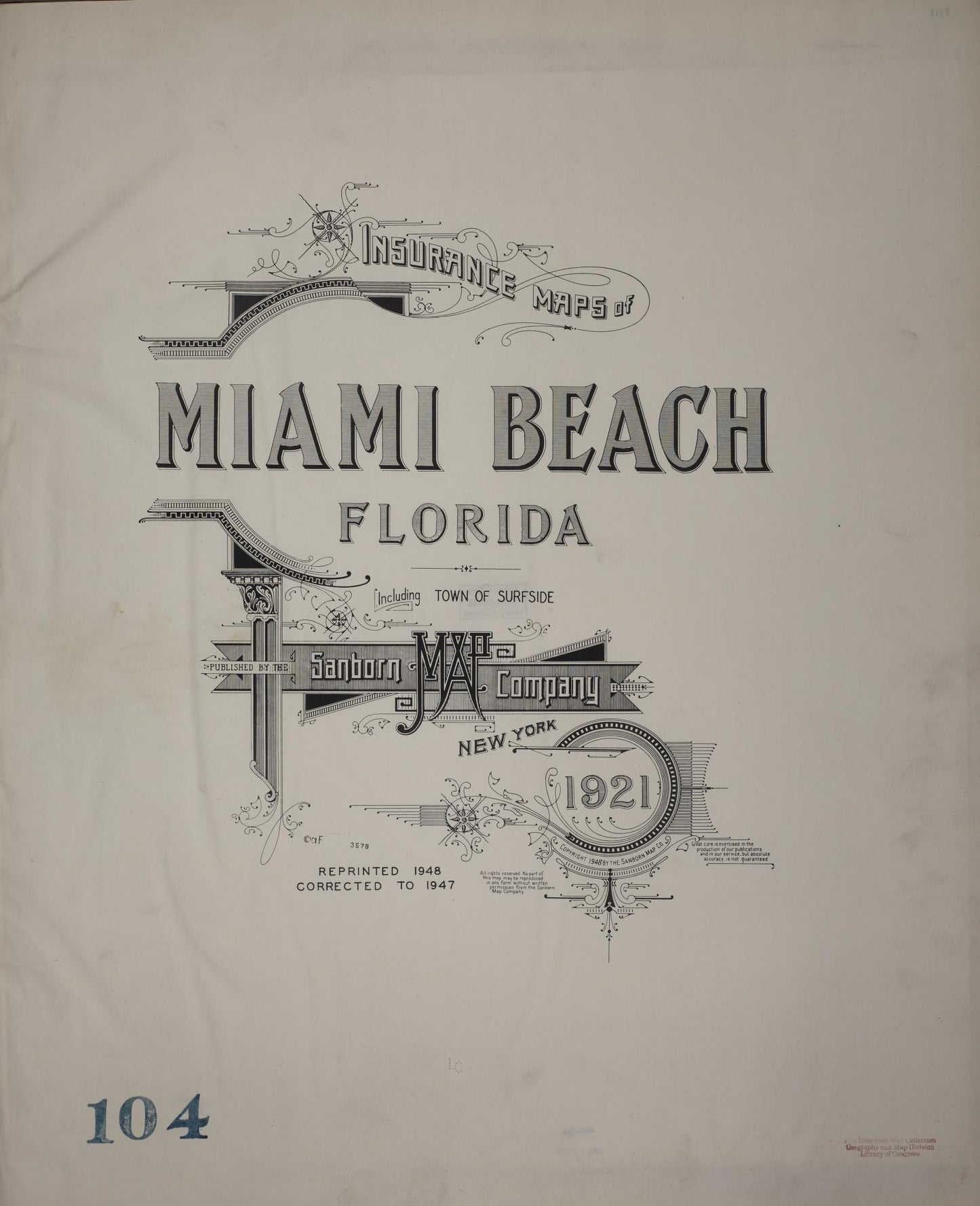 Sanborn Fire Insurance Map from Miami Beach, Dade County, Florida (1948), Sheet #0001 - Historic Sanborn Fire Insurance Map Print, vintage old map wall art, antique decor, genealogy gift, Florida Florida map