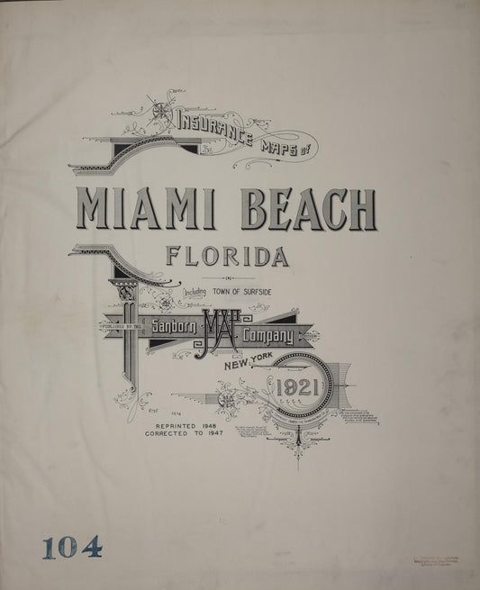 Sanborn Fire Insurance Map from Miami Beach, Dade County, Florida (1948), Sheet #0001 - Historic Sanborn Fire Insurance Map Print, vintage old map wall art, antique decor, genealogy gift, Florida Florida map