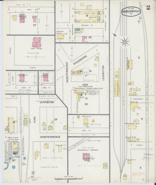 Sanborn Fire Insurance Map from Harrisonville, Cass County, Missouri (1892), Sheet #0002 - Historic Sanborn Fire Insurance Map Print, vintage old map wall art, antique decor, genealogy gift, Missouri Missouri map