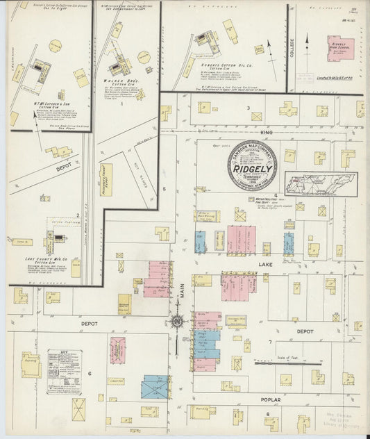 Sanborn Fire Insurance Map from Ridgely, Lake County, Tennessee (1914), Sheet #0001 - Historic Sanborn Fire Insurance Map Print, vintage old map wall art, antique decor, genealogy gift, Tennessee Tennessee map