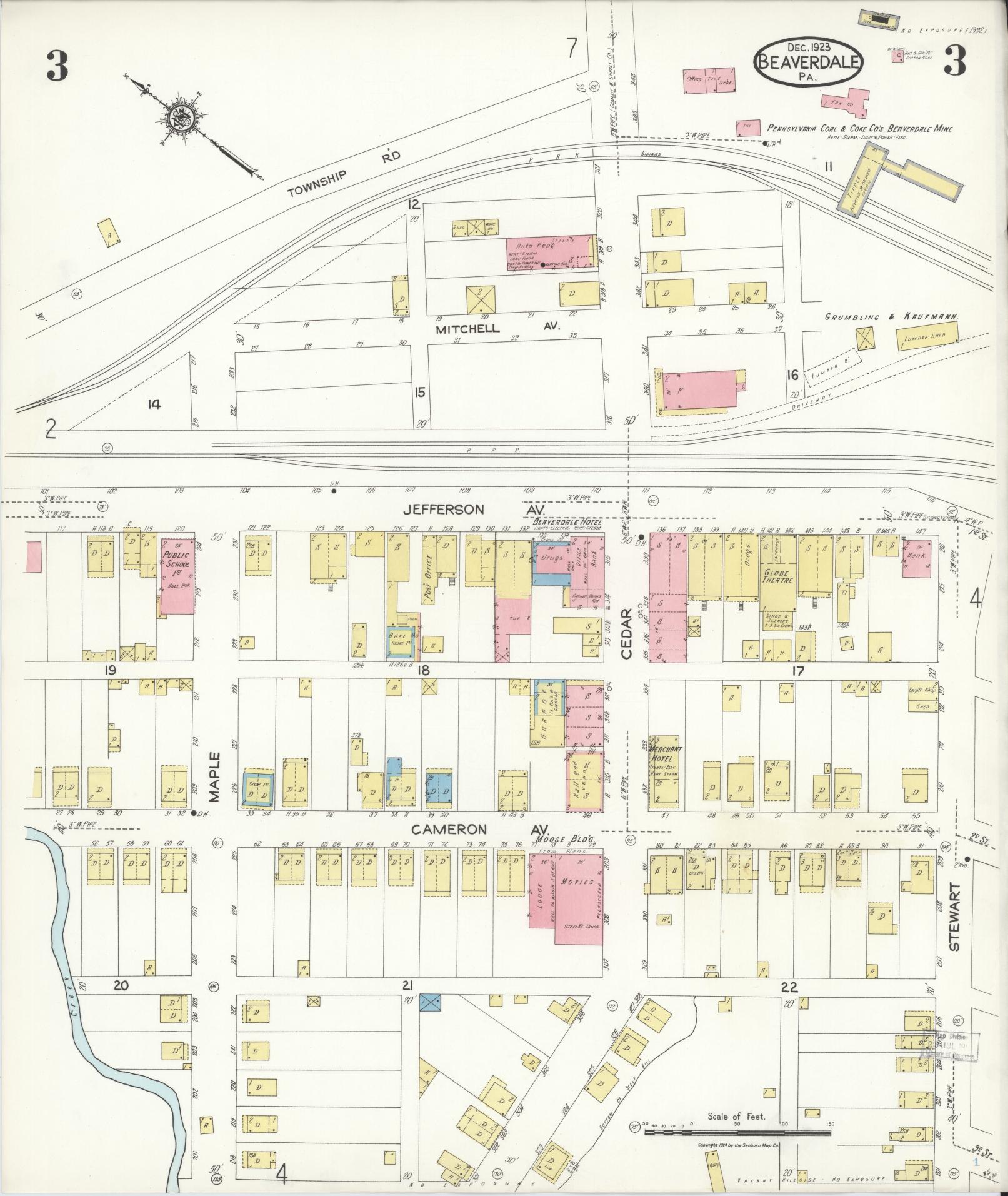 Sanborn Fire Insurance Map from Beaverdale, Cambria County, Pennsylvania (1923), Sheet #0003 - Historic Sanborn Fire Insurance Map Print, vintage old map wall art, antique decor, genealogy gift, Pennsylvania Pennsylvania map