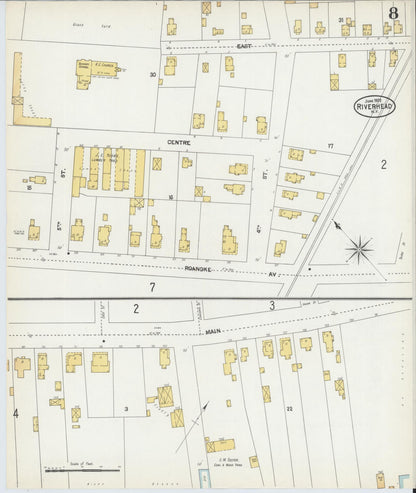 Sanborn Fire Insurance Map from Riverhead, Suffolk County, New York (1902), Sheet #0008 - Historic Sanborn Fire Insurance Map Print, vintage old map wall art, antique decor, genealogy gift, New York New York map