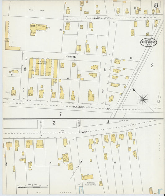 Sanborn Fire Insurance Map from Riverhead, Suffolk County, New York (1902), Sheet #0008 - Historic Sanborn Fire Insurance Map Print, vintage old map wall art, antique decor, genealogy gift, New York New York map