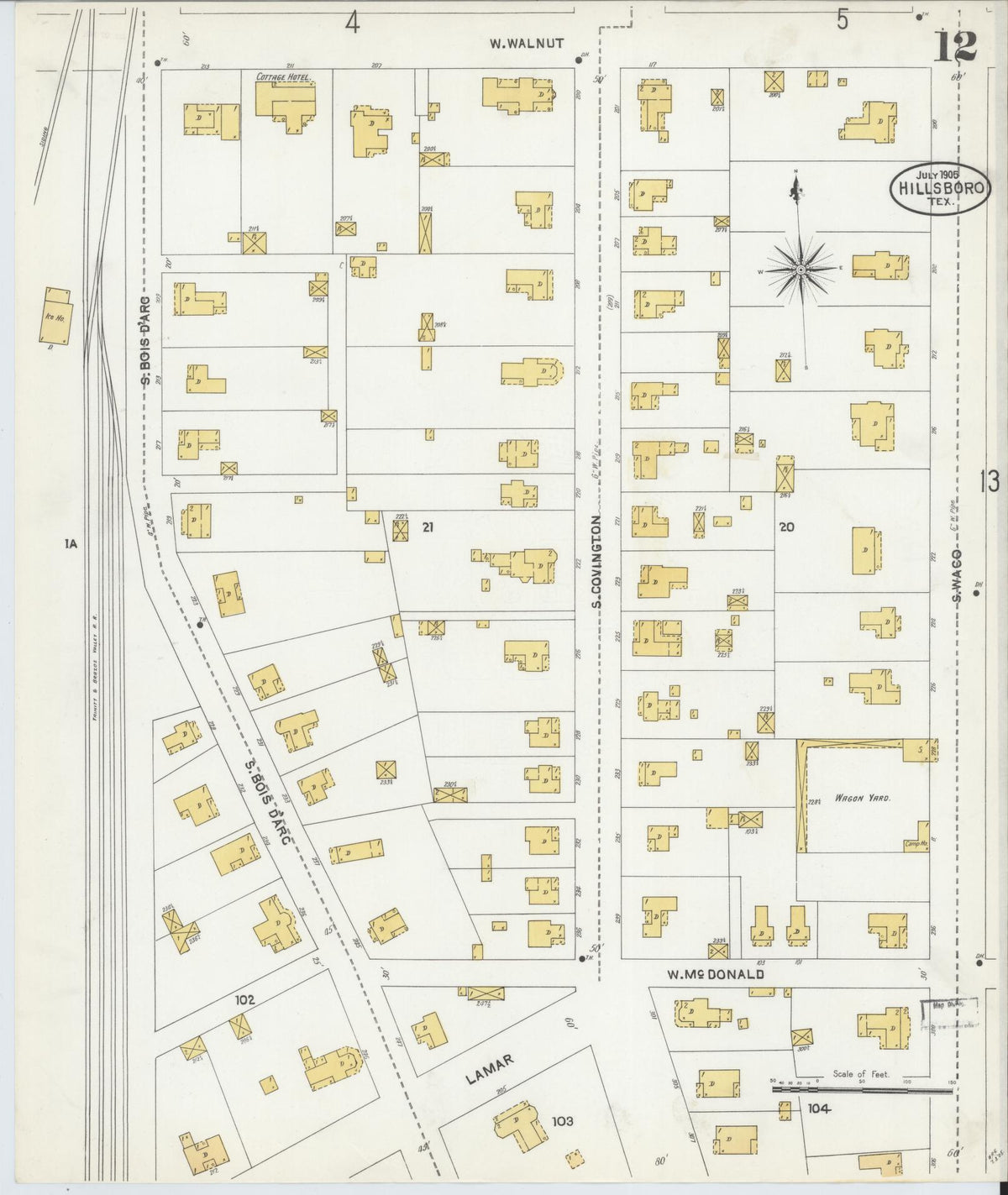 Sanborn Fire Insurance Map from Hillsboro, Hill County, Texas (1905), Sheet #0012 - Complete Map Set gallery image, historic Sanborn map, vintage wall art, Texas Texas