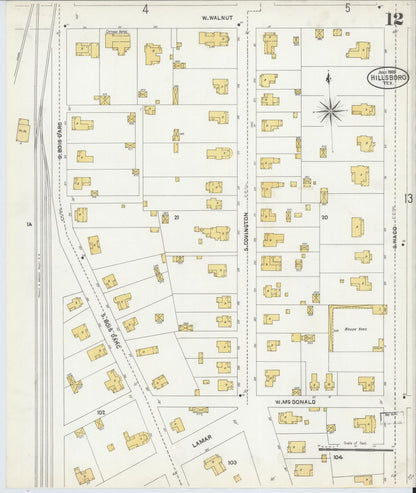 Sanborn Fire Insurance Map from Hillsboro, Hill County, Texas (1905), Sheet #0012 - Complete Map Set gallery image, historic Sanborn map, vintage wall art, Texas Texas