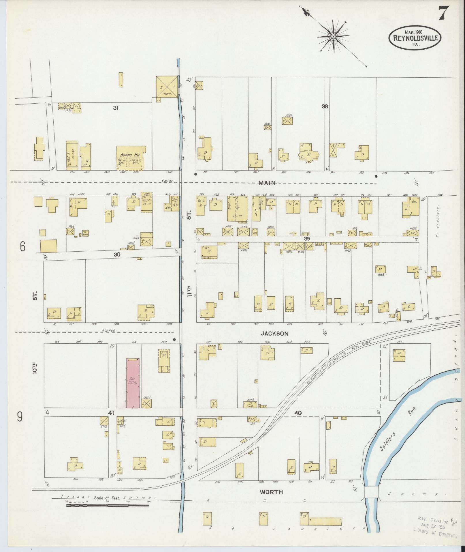 Sanborn Fire Insurance Map from Reynoldsville, Jefferson County, Pennsylvania (1906), Sheet #0007 - Complete Map Set gallery image, historic Sanborn map, vintage wall art, Pennsylvania Pennsylvania