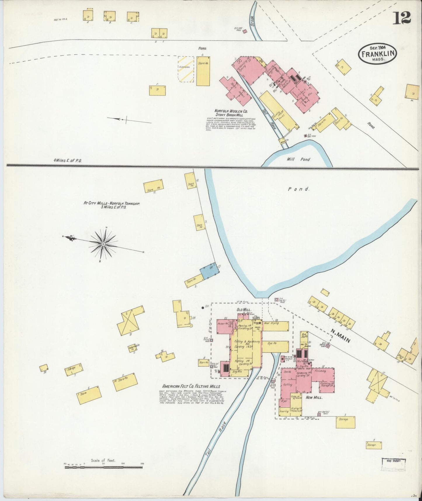 Sanborn Fire Insurance Map from Franklin, Norfolk County, Massachusetts (1904), Sheet #0012 - Complete Map Set gallery image, historic Sanborn map, vintage wall art, Massachusetts Massachusetts