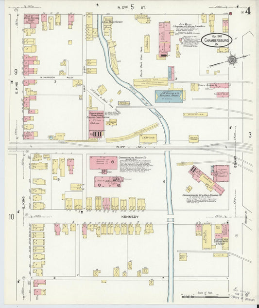Sanborn Fire Insurance Map from Chambersburg, Franklin County, Pennsylvania (1910), Sheet #0004 - Historic Sanborn Fire Insurance Map Print, vintage old map wall art, antique decor, genealogy gift, Pennsylvania Pennsylvania map