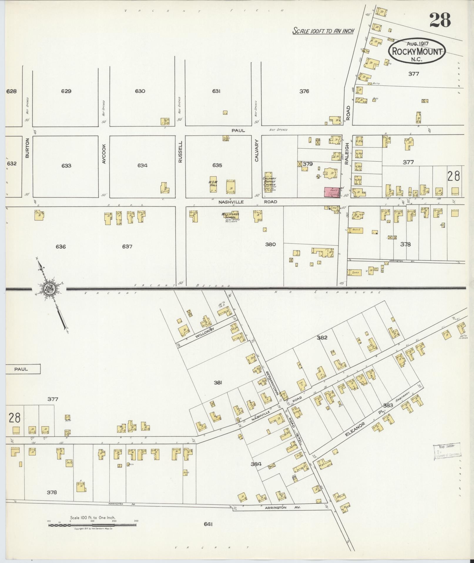 Sanborn Fire Insurance Map from Rocky Mount, Edgecombe And Nash Counties, North Carolina (1917), Sheet #0028 - Complete Map Set gallery image, historic Sanborn map, vintage wall art, North Carolina North Carolina