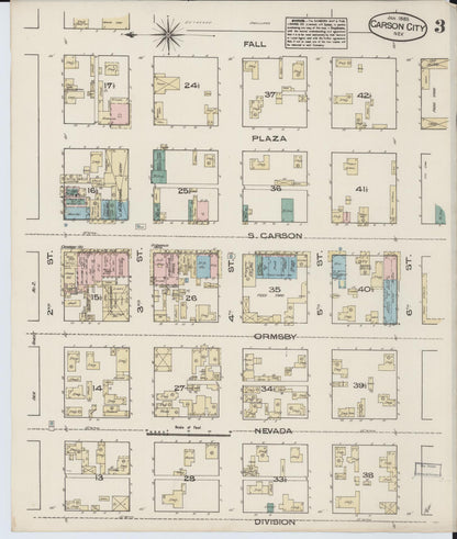 Sanborn Fire Insurance Map from Carson City, Carson City County, Nevada (1885), Sheet #0003 - Complete Map Set gallery image, historic Sanborn map, vintage wall art, Nevada Nevada