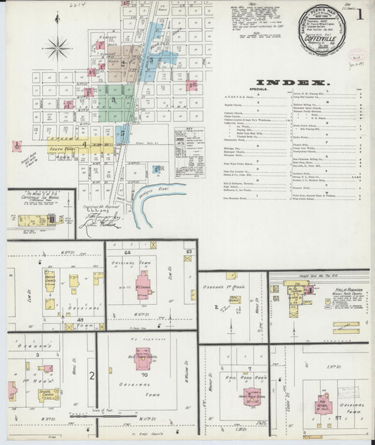 Sanborn Fire Insurance Map from Coffeyville, Montgomery County, Kansas (1896), Sheet #0001 - Complete Map Set gallery image, historic Sanborn map, vintage wall art, Kansas Kansas