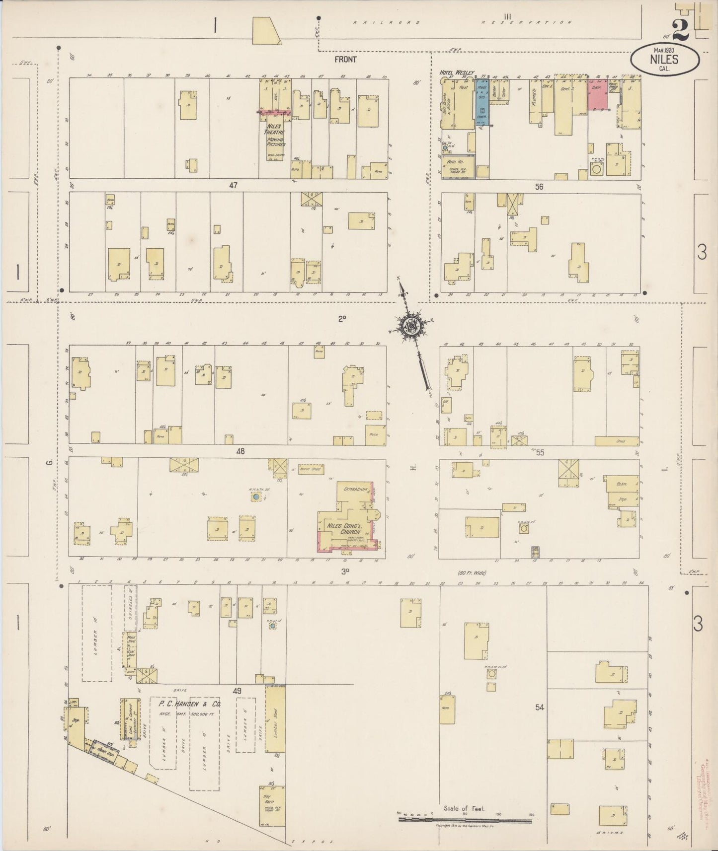 Sanborn Fire Insurance Map from Niles, Alameda County, California (1920), Sheet #0002 - Complete Map Set gallery image, historic Sanborn map, vintage wall art, California California