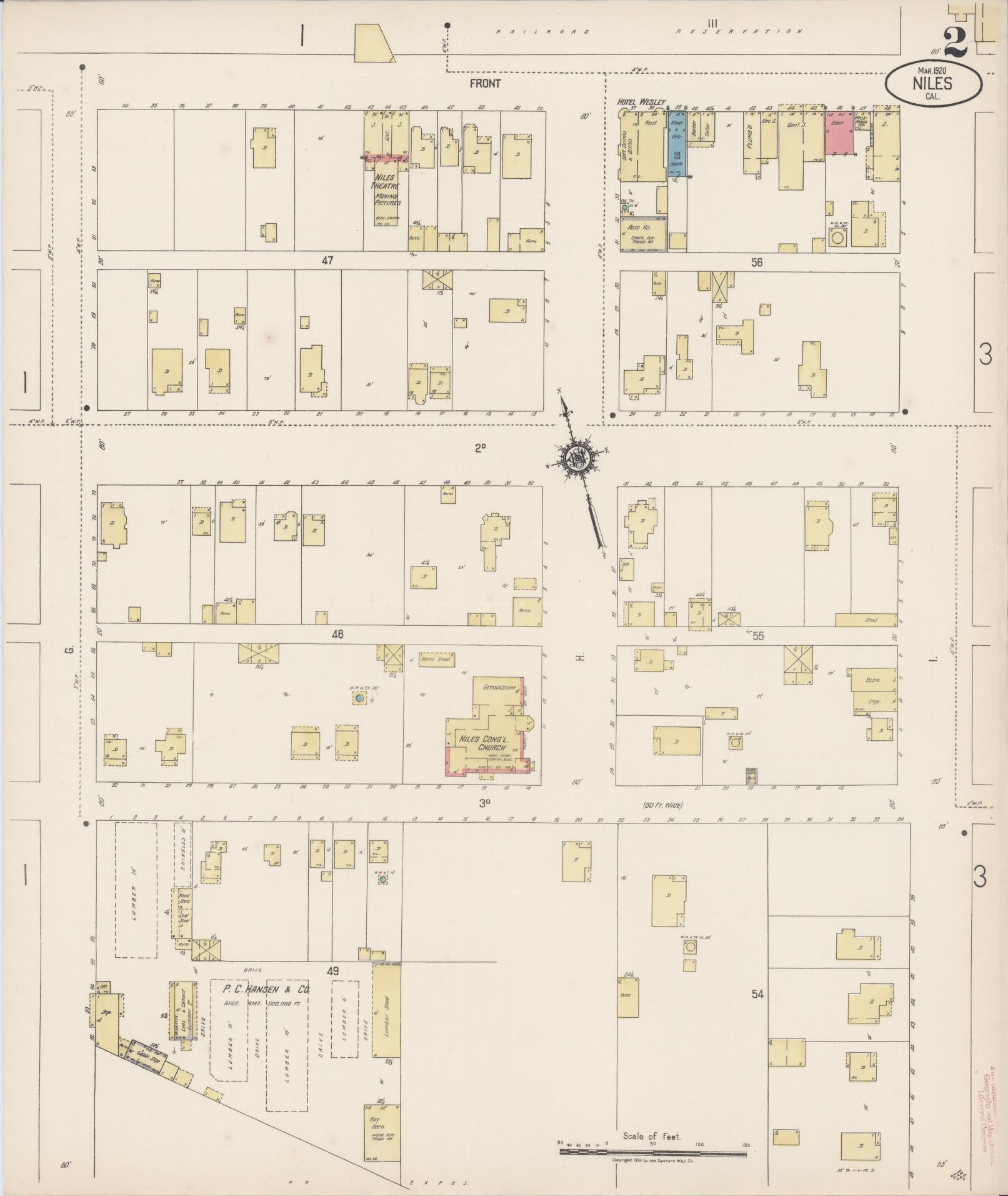 Sanborn Fire Insurance Map from Niles, Alameda County, California (1920), Sheet #0002 - Complete Map Set gallery image, historic Sanborn map, vintage wall art, California California
