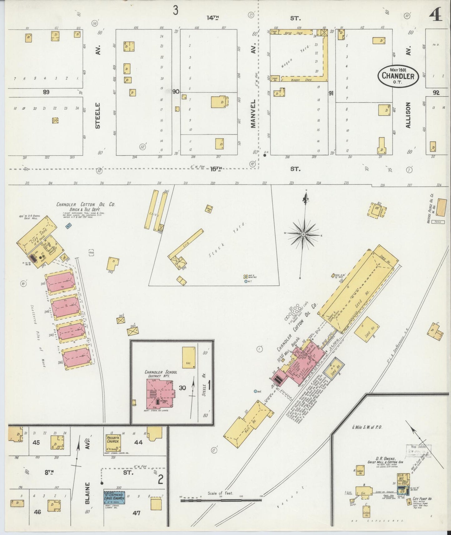 Sanborn Fire Insurance Map from Chandler, Lincoln County, Oklahoma (1901), Sheet #0004 - Historic Sanborn Fire Insurance Map Print, vintage old map wall art, antique decor, genealogy gift, Oklahoma Oklahoma map