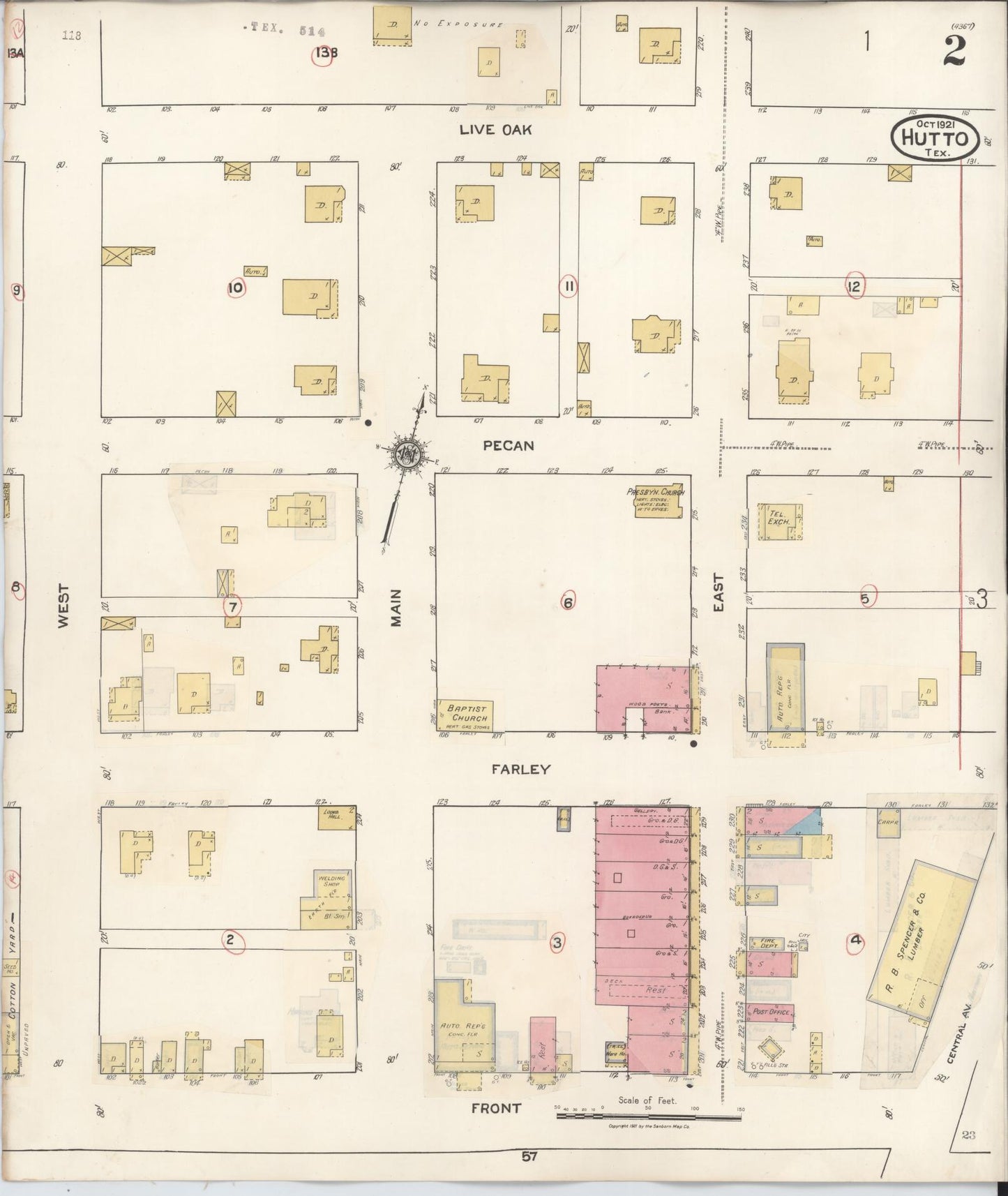 Sanborn Fire Insurance Map from Hutto, Williamson County, Texas (1937), Sheet #0002 - Historic Sanborn Fire Insurance Map Print, vintage old map wall art, antique decor, genealogy gift, Texas Texas map