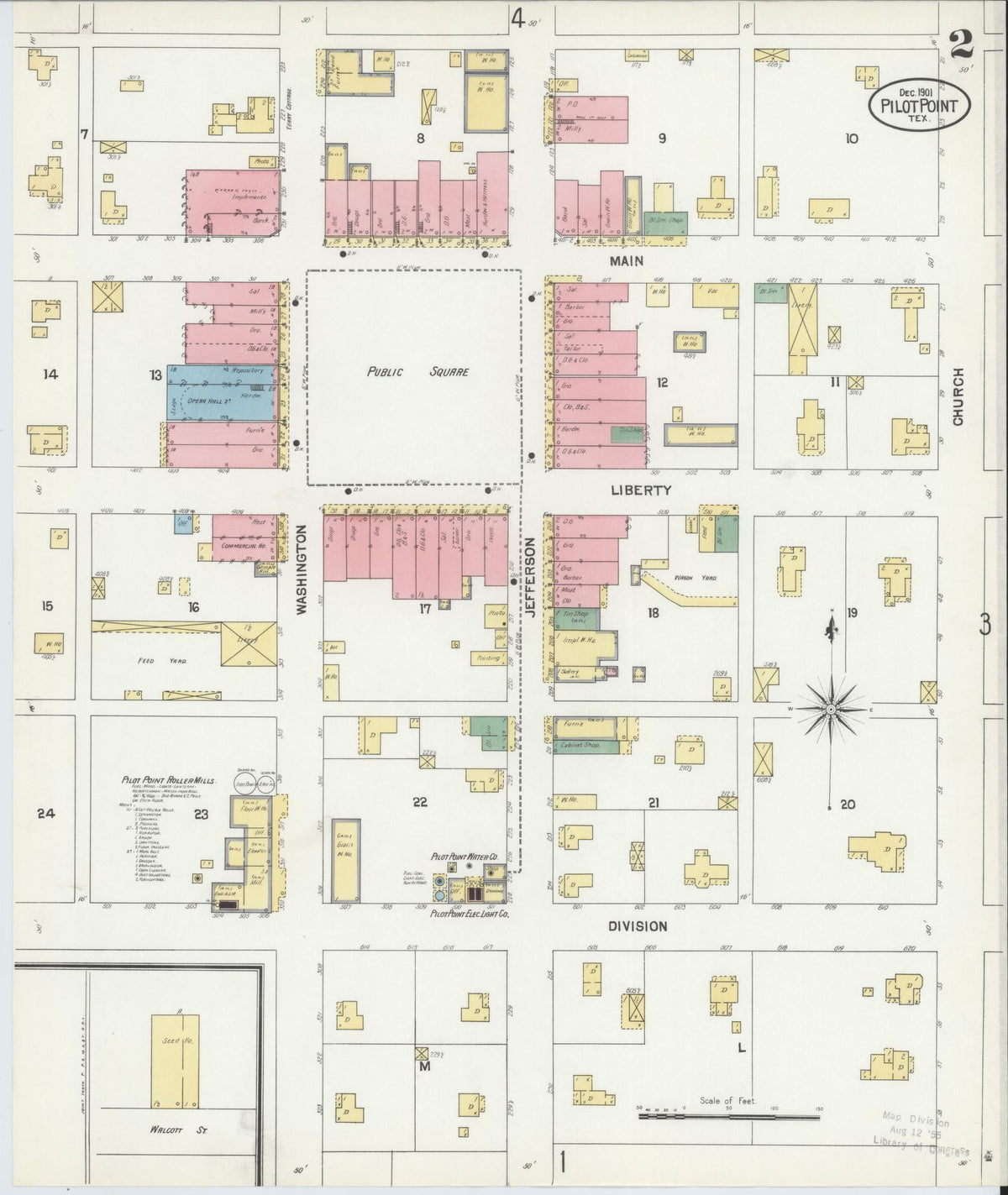Sanborn Fire Insurance Map from Pilot Point, Denton County, Texas (1901), Sheet #0002 - Historic Sanborn Fire Insurance Map Print, vintage old map wall art, antique decor, genealogy gift, Texas Texas map