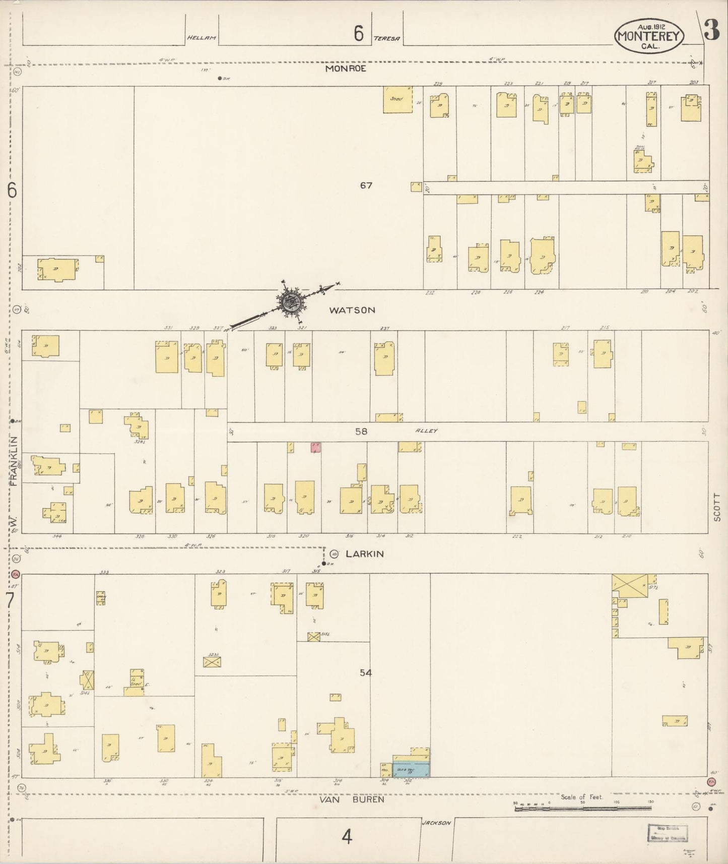 Sanborn Fire Insurance Map from Monterey, Monterey County, California (1912), Sheet #0003 - Complete Map Set gallery image, historic Sanborn map, vintage wall art, California California