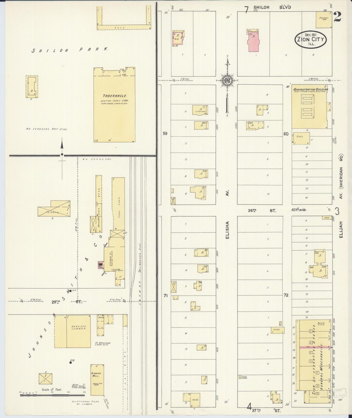 Sanborn Fire Insurance Map from Zion, Lake County, Illinois (1911), Sheet #0002 - Historic Sanborn Fire Insurance Map Print, vintage old map wall art, antique decor, genealogy gift, Illinois Illinois map