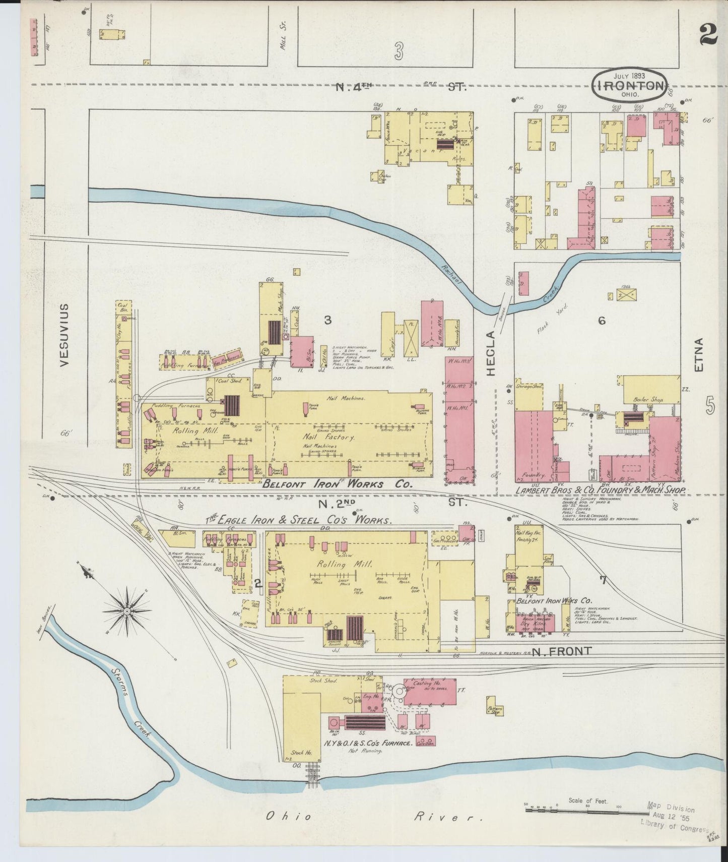 Sanborn Fire Insurance Map from Ironton, Lawrence County, Ohio (1893), Sheet #0002 - Historic Sanborn Fire Insurance Map Print, vintage old map wall art, antique decor, genealogy gift, Ohio Ohio map