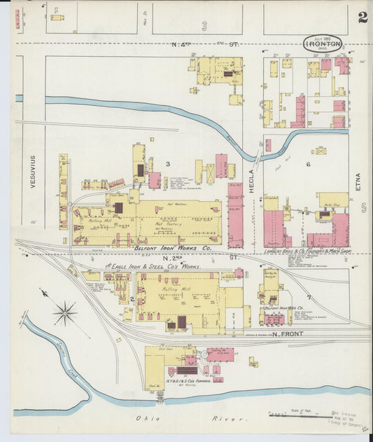 Sanborn Fire Insurance Map from Ironton, Lawrence County, Ohio (1893), Sheet #0002 - Historic Sanborn Fire Insurance Map Print, vintage old map wall art, antique decor, genealogy gift, Ohio Ohio map