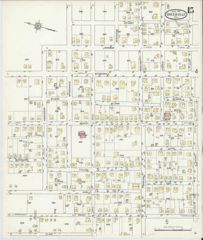 Sanborn Fire Insurance Map from Greenville, Hunt County, Texas (1914), Sheet #0015 - Complete Map Set gallery image, historic Sanborn map, vintage wall art, Texas Texas
