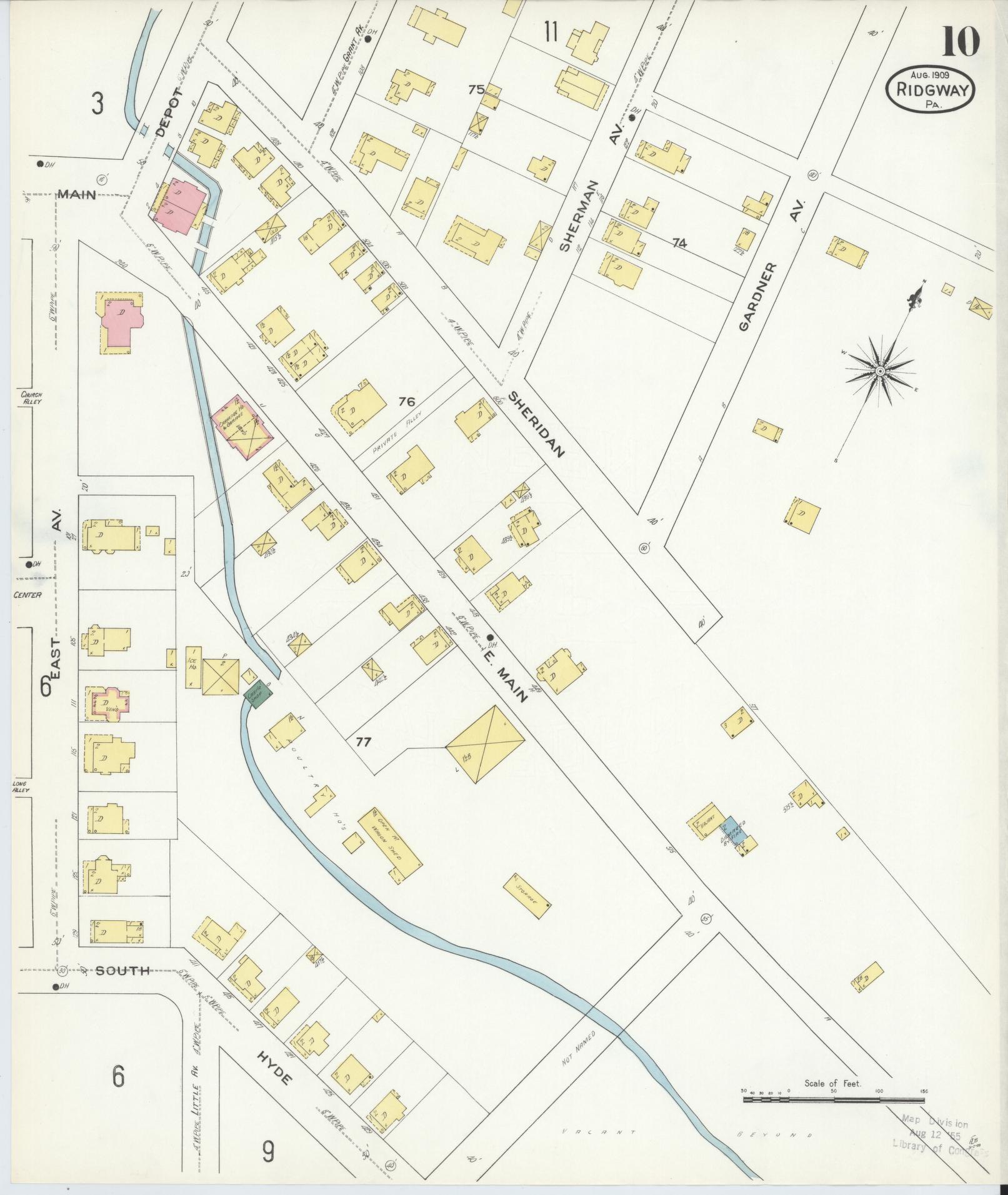 Sanborn Fire Insurance Map from Ridgway, Elk County, Pennsylvania (1909), Sheet #0010 - Historic Sanborn Fire Insurance Map Print, vintage old map wall art, antique decor, genealogy gift, Pennsylvania Pennsylvania map
