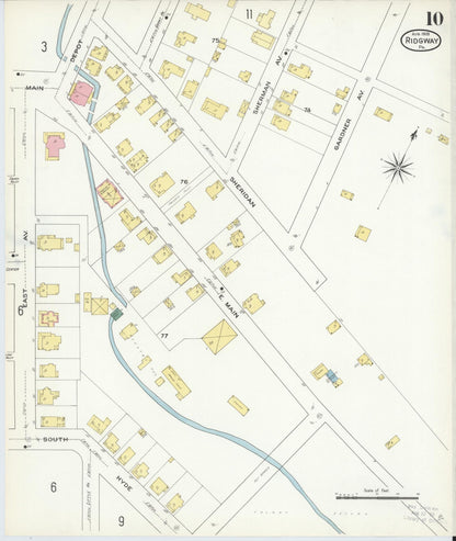Sanborn Fire Insurance Map from Ridgway, Elk County, Pennsylvania (1909), Sheet #0010 - Historic Sanborn Fire Insurance Map Print, vintage old map wall art, antique decor, genealogy gift, Pennsylvania Pennsylvania map