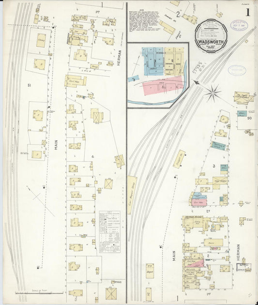 Sanborn Fire Insurance Map from Wadsworth, Washoe County, Nevada (1897), Sheet #0001 - Complete Map Set gallery image, historic Sanborn map, vintage wall art, Nevada Nevada