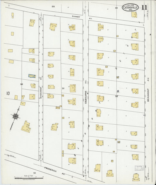 Sanborn Fire Insurance Map from Catonsville, Baltimore County, Maryland (1919), Sheet #0011 - Historic Sanborn Fire Insurance Map Print, vintage old map wall art, antique decor, genealogy gift, Maryland Maryland map