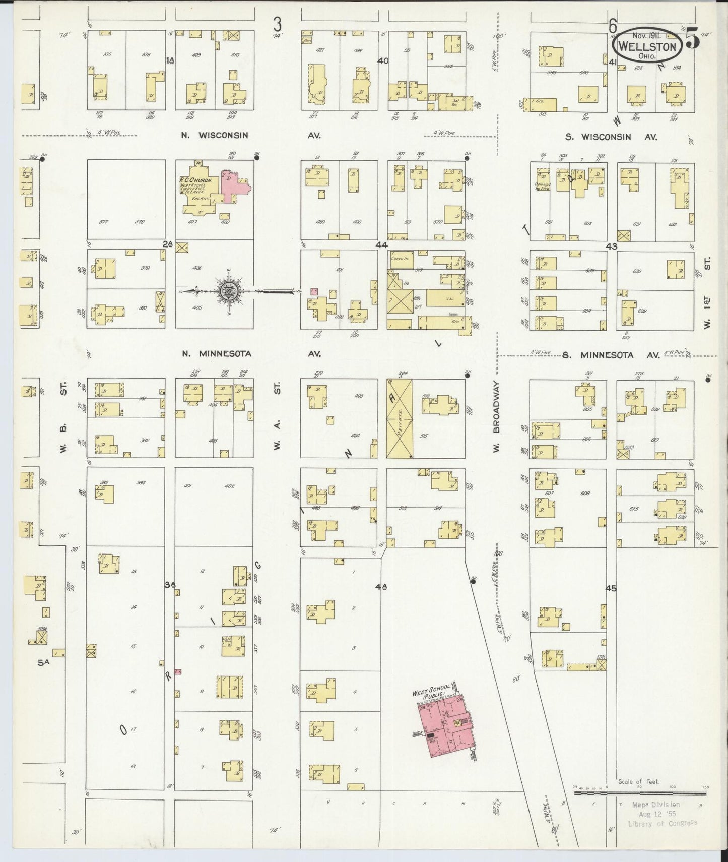 Sanborn Fire Insurance Map from Wellston, Jackson County, Ohio (1911), Sheet #0005 - Historic Sanborn Fire Insurance Map Print, vintage old map wall art, antique decor, genealogy gift, Ohio Ohio map