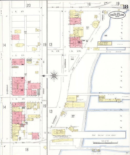 Sanborn Fire Insurance Map from Coeur D'alene, Kootenai County, Idaho (1908), Sheet #0018 - Historic Sanborn Fire Insurance Map Print, vintage old map wall art, antique decor, genealogy gift, Idaho Idaho map