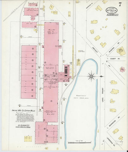 Sanborn Fire Insurance Map from Attalla, Etowah County, Alabama (1909), Sheet #0007 - Complete Map Set gallery image, historic Sanborn map, vintage wall art, Alabama Alabama