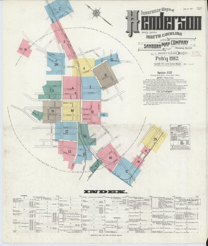 Sanborn Fire Insurance Map from Henderson, Vance County, North Carolina (1912), Sheet #0001 - Complete Map Set gallery image, historic Sanborn map, vintage wall art, North Carolina North Carolina