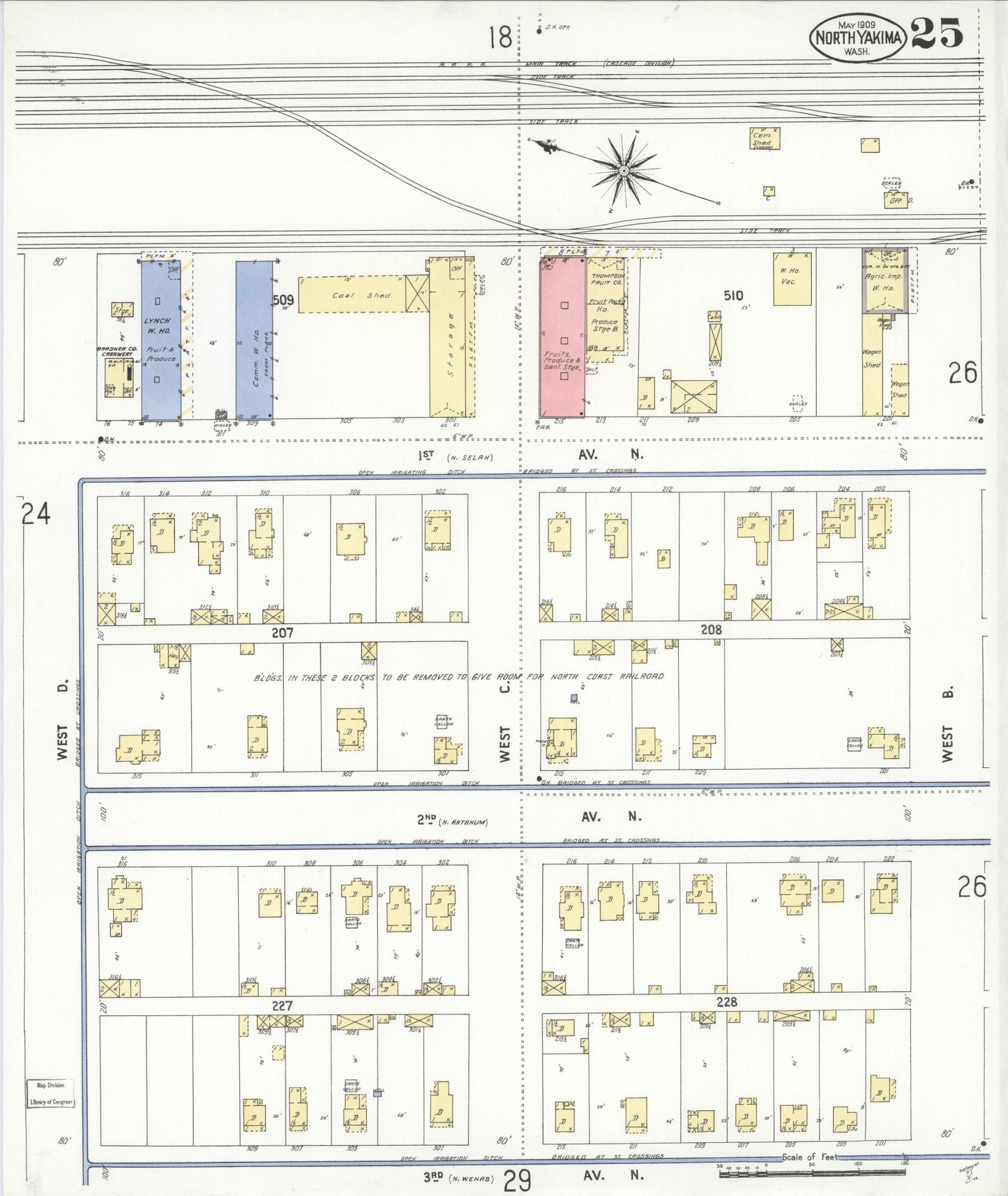 Sanborn Fire Insurance Map from North Yakima, Yakima County, Washington (1909), Sheet #0025 - Complete Map Set gallery image, historic Sanborn map, vintage wall art, Washington Washington