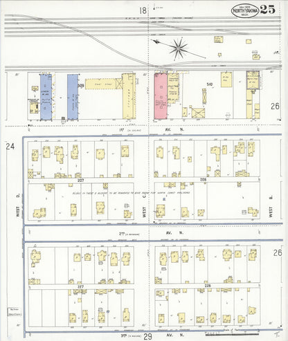 Sanborn Fire Insurance Map from North Yakima, Yakima County, Washington (1909), Sheet #0025 - Complete Map Set gallery image, historic Sanborn map, vintage wall art, Washington Washington