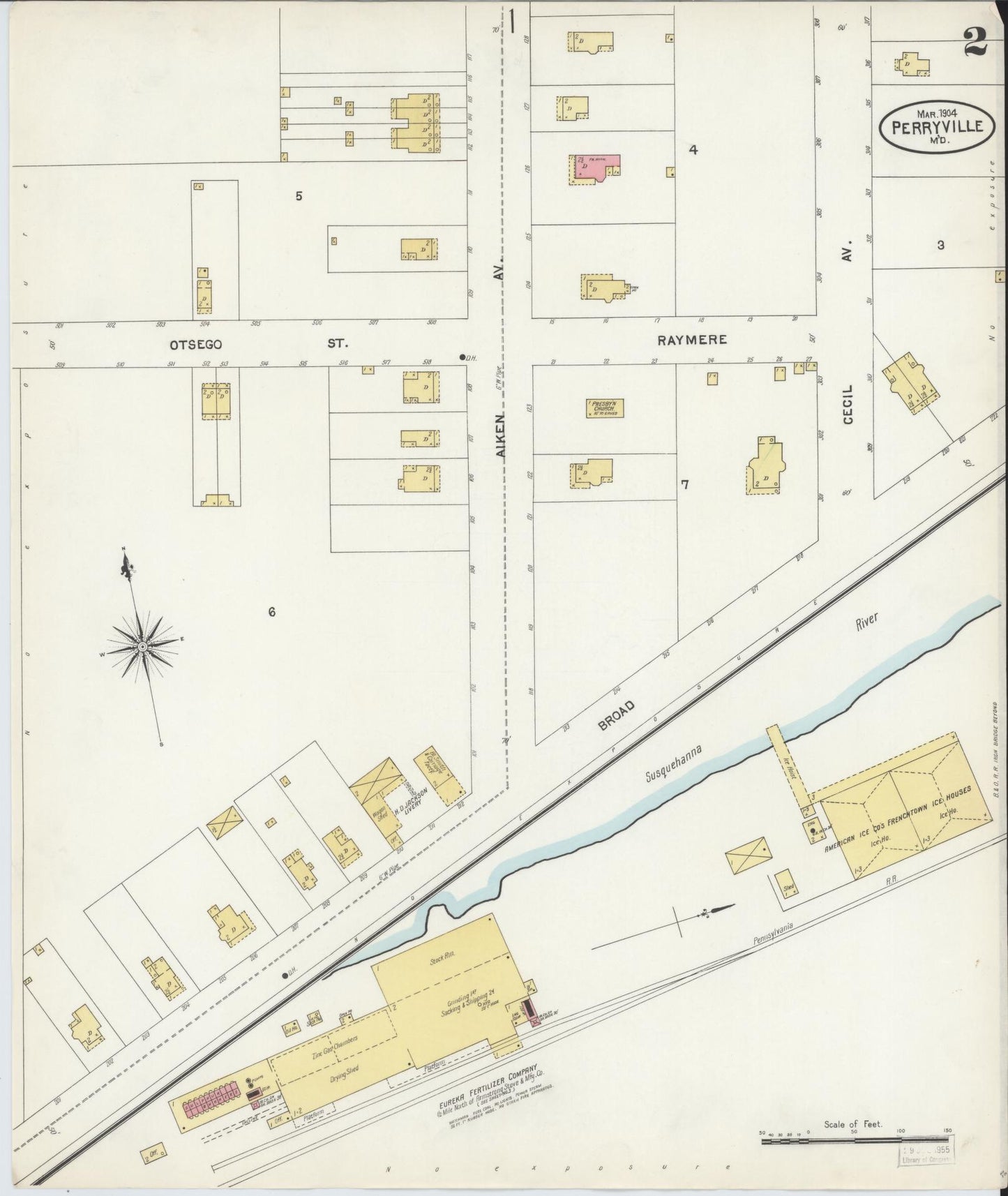 Sanborn Fire Insurance Map from Perryville, Cecil County, Maryland (1904), Sheet #0002 - Historic Sanborn Fire Insurance Map Print, vintage old map wall art