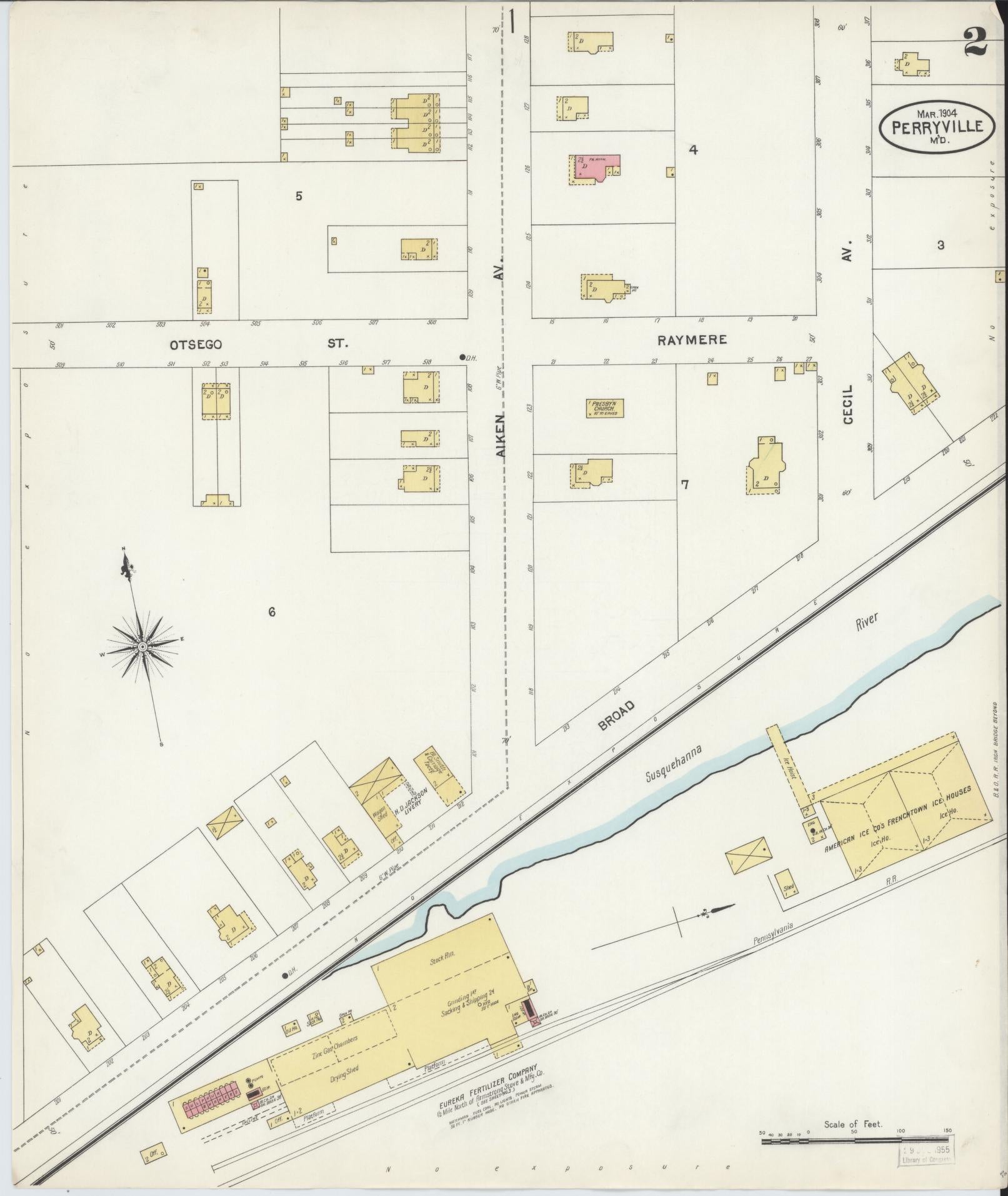 Sanborn Fire Insurance Map from Perryville, Cecil County, Maryland (1904), Sheet #0002 - Historic Sanborn Fire Insurance Map Print, vintage old map wall art