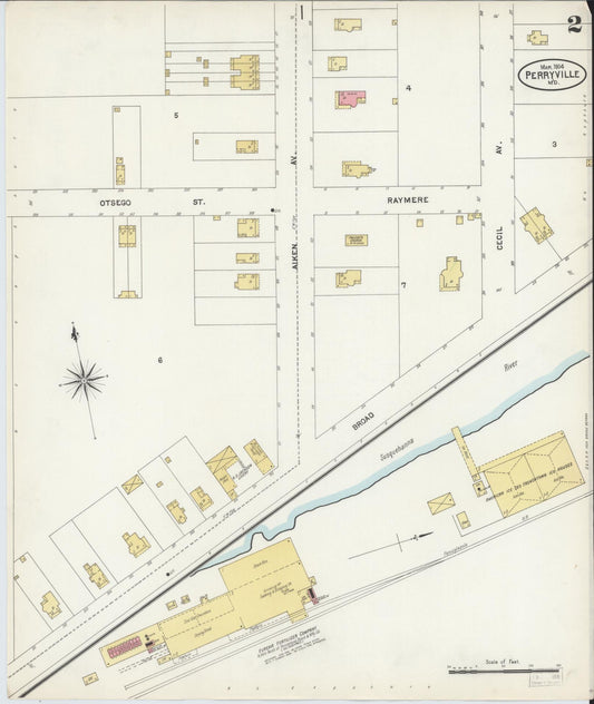 Sanborn Fire Insurance Map from Perryville, Cecil County, Maryland (1904), Sheet #0002 - Historic Sanborn Fire Insurance Map Print, vintage old map wall art