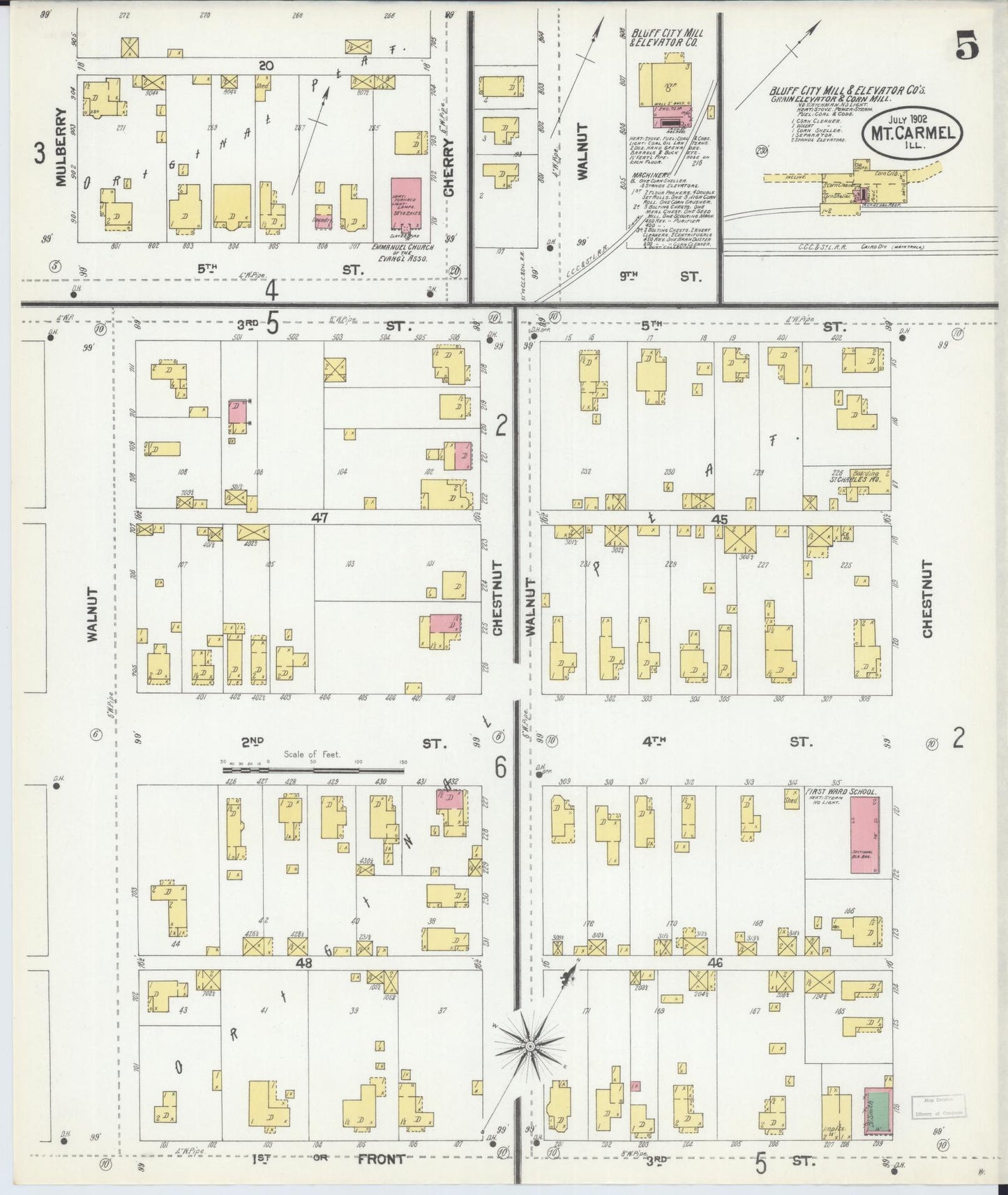 Sanborn Fire Insurance Map from Mount Carmel, Wabash County, Illinois (1902), Sheet #0005 - Complete Map Set gallery image, historic Sanborn map, vintage wall art, Illinois Illinois