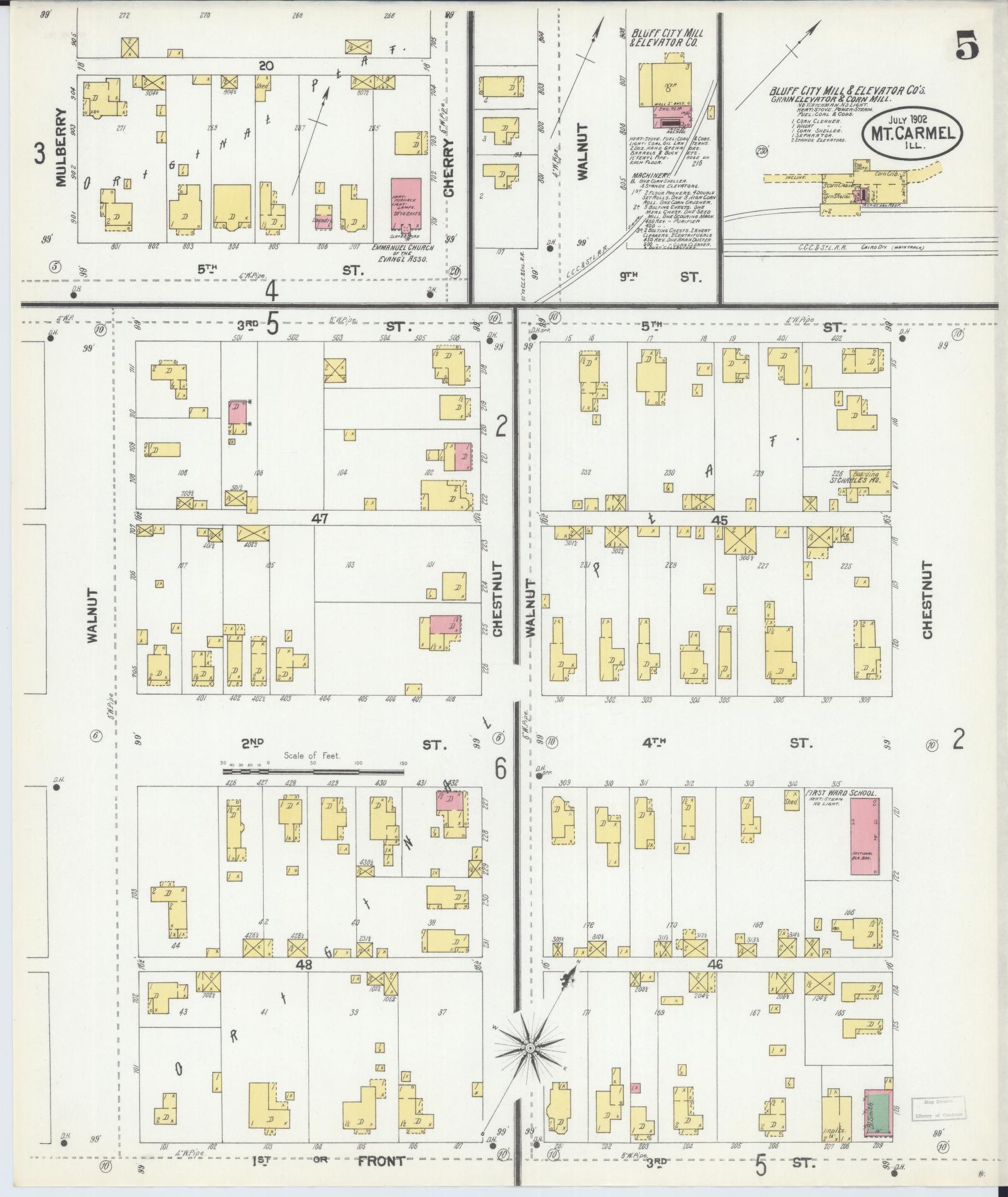 Sanborn Fire Insurance Map from Mount Carmel, Wabash County, Illinois (1902), Sheet #0005 - Complete Map Set gallery image, historic Sanborn map, vintage wall art, Illinois Illinois