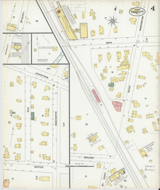 Sanborn Fire Insurance Map from Randolph, Cattaraugus County, New York (1902), Sheet #0004 - Historic Sanborn Fire Insurance Map Print, vintage old map wall art, antique decor, genealogy gift, New York New York map