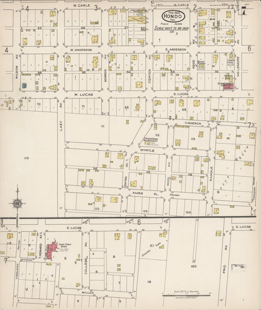 Sanborn Fire Insurance Map from Hondo, Medina County, Texas (1922), Sheet #0007 - Historic Sanborn Fire Insurance Map Print, vintage old map wall art, antique decor, genealogy gift, Texas Texas map