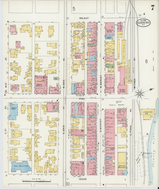 Sanborn Fire Insurance Map from Corning, Steuben County, New York (1898), Sheet #0007 - Historic Sanborn Fire Insurance Map Print, vintage old map wall art, antique decor, genealogy gift, New York New York map