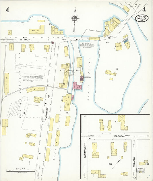 Sanborn Fire Insurance Map from Milo, Piscataquis County, Maine (1923), Sheet #0004 - Historic Sanborn Fire Insurance Map Print, vintage old map wall art, antique decor, genealogy gift, Maine Maine map
