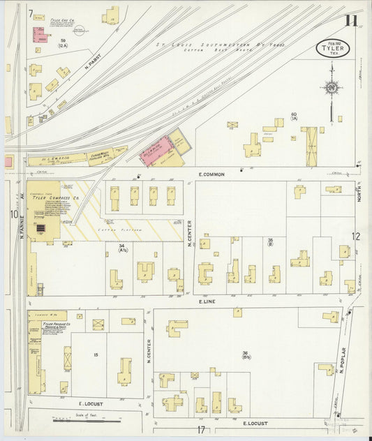 Sanborn Fire Insurance Map from Tyler, Smith County, Texas (1912), Sheet #0011 - Historic Sanborn Fire Insurance Map Print, vintage old map wall art, antique decor, genealogy gift, Texas Texas map
