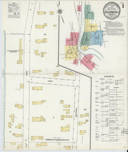 Sanborn Fire Insurance Map from Shelburne Falls, Franklin County, Massachusetts (1910), Sheet #0001 - Complete Map Set gallery image, historic Sanborn map, vintage wall art, Massachusetts Massachusetts