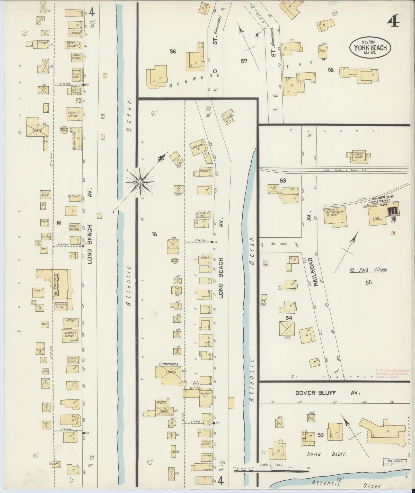Sanborn Fire Insurance Map from York Beach, York County, Maine (1901), Sheet #0004 - Complete Map Set gallery image, historic Sanborn map, vintage wall art, Maine Maine