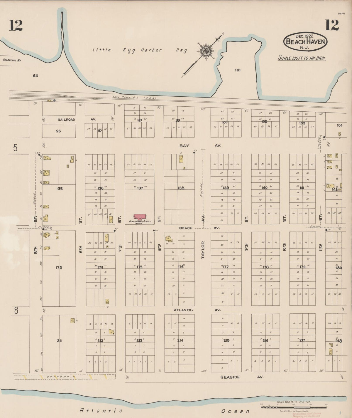 Sanborn Fire Insurance Map from Beach Haven, Ocean County, New Jersey (1922), Sheet #0012 - Complete Map Set gallery image, historic Sanborn map, vintage wall art, New Jersey New Jersey