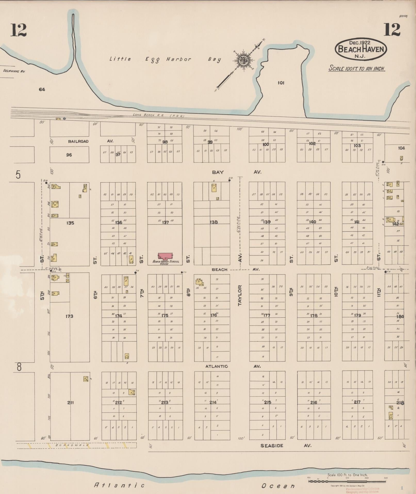 Sanborn Fire Insurance Map from Beach Haven, Ocean County, New Jersey (1922), Sheet #0012 - Complete Map Set gallery image, historic Sanborn map, vintage wall art, New Jersey New Jersey