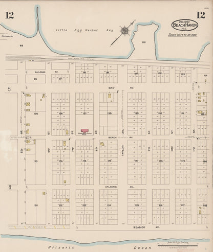 Sanborn Fire Insurance Map from Beach Haven, Ocean County, New Jersey (1922), Sheet #0012 - Complete Map Set gallery image, historic Sanborn map, vintage wall art, New Jersey New Jersey